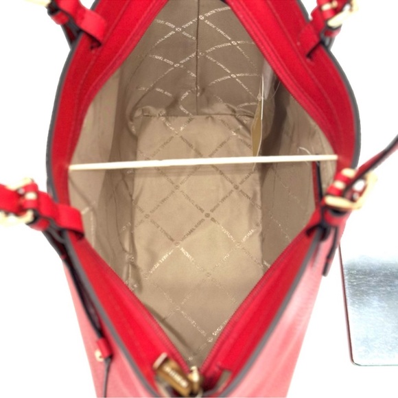 Michael Kors Jet Set Medium Pocket Tote Bag Red/Gold - Picture 8 of 10